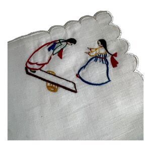 Vintage Cottage Industry Program Embroidered In Korea Handkerchief Teeter Totter